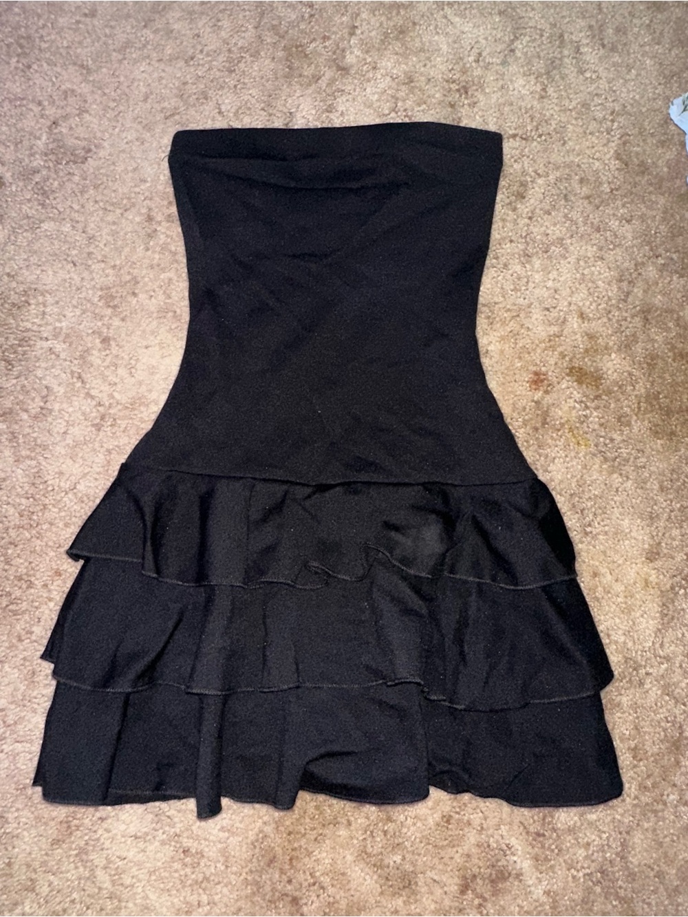 Strapless Black Ruffle Tiered Cocktail Dress